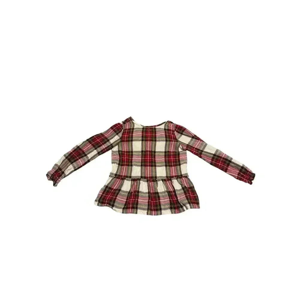Hanna Andersson‎ Plaid Flannel Peplum Holiday Girls Top Size 6-7